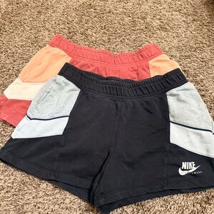 Nike Women’s Black, Gray, and Coral, Orange Shorts Duo